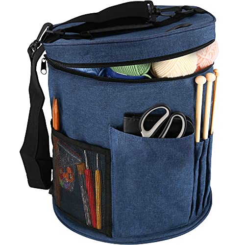 Knitting Bag Yarn Storage Totes, BetyBedy Knitting Organizer Bag with Shoulder Strap Handles, Knitting Project Bag for Yarns, Carrying Projects, Knitting Needles, Crochet Hooks (Blue)