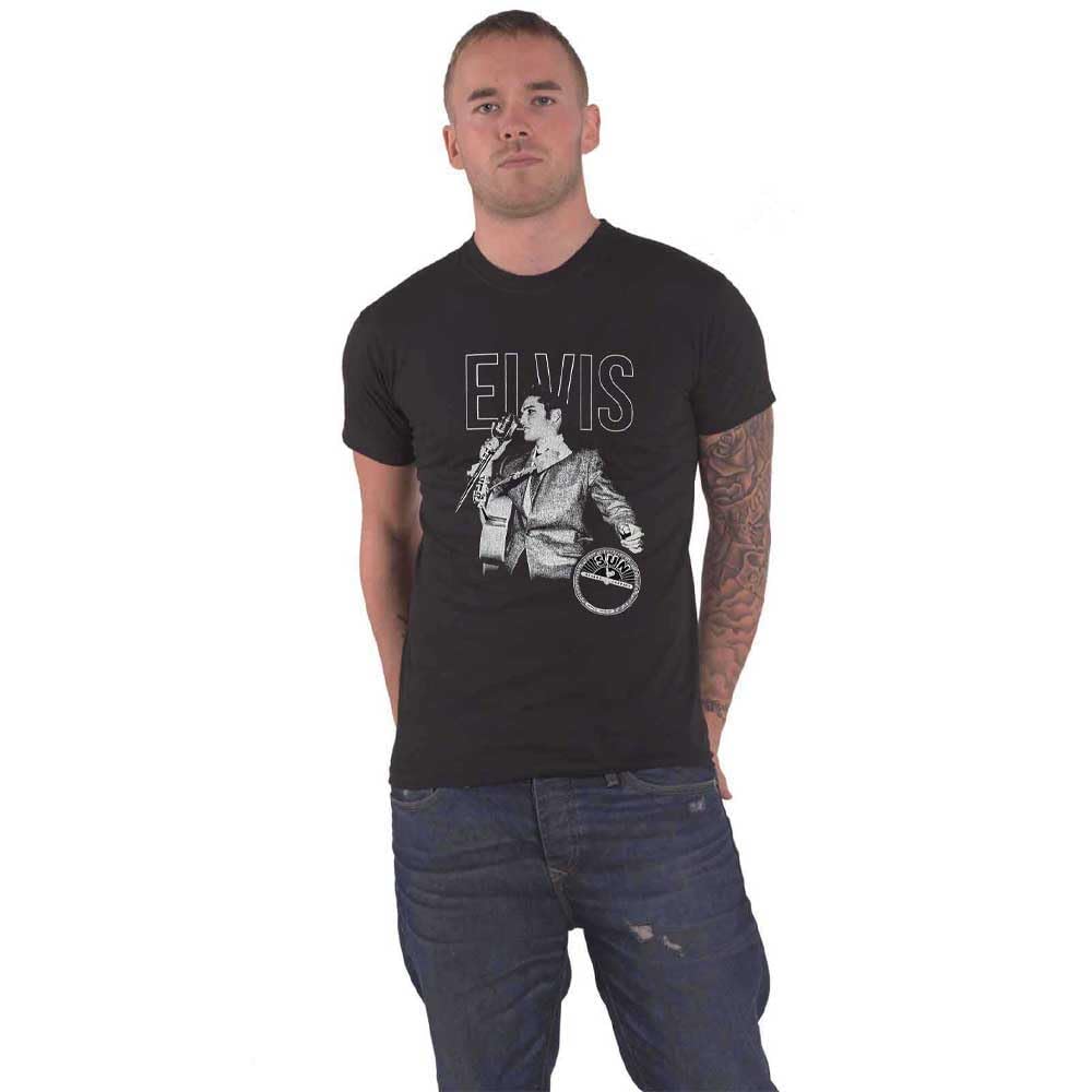 Sun Records Elvis Live Portrait T Shirt Official Unisex Black, Black, L