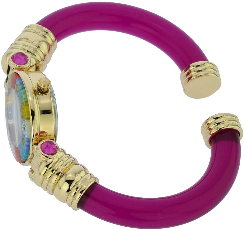 Glass Of Venice Murano Glass Millefiori Bangle Watch - Magenta Multicolor, Pink,red - Image 5