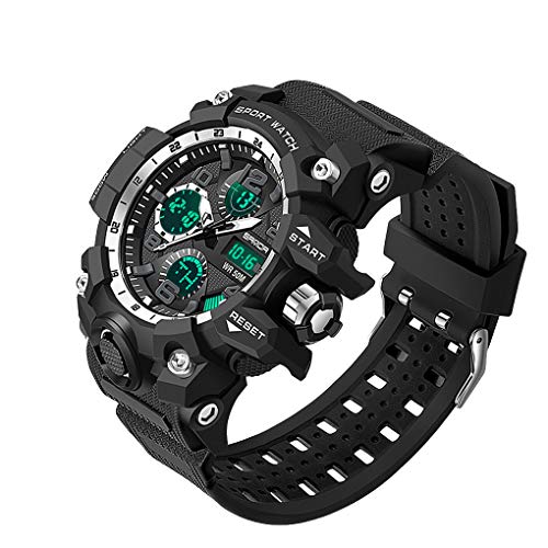 Mens Sports Watch, eYotto 50M Waterproof Army Military Watch Multi-Function Analog Digital Wristwatch Large Dual Display 12H/24H LED Alarm Stopwatch Black Silver
