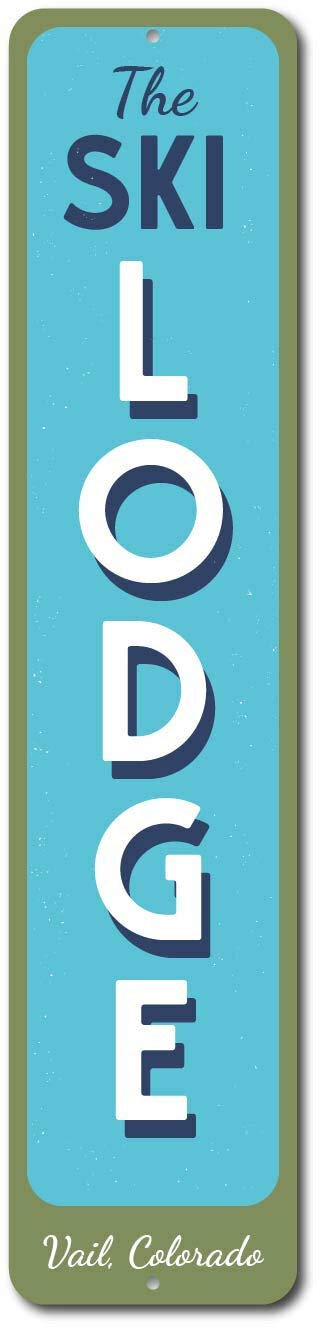 BCTS The Ski Lodge Vertical Sign Custom Skiing Location Name Sign Outdoor Street Sign/Subway Sign 4x16 inch