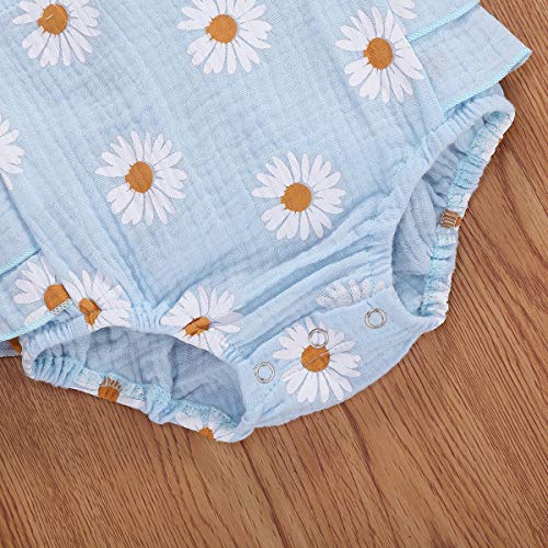 Baby Girls Daisy Playsuits Ruffled Bodysuit+Headband Print Fly Sleeve Romper Floral Jumpsuit Infant Summer Clothes Blue #TOP5