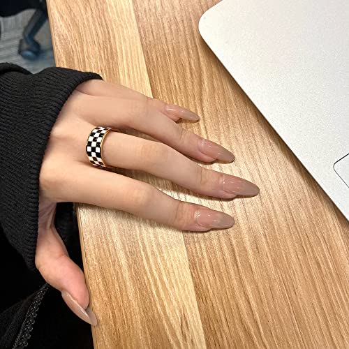 Image of PAMTIER Unisex 8mm Black and White Checkerboard Pattern Signet Ring | Stainless Steel