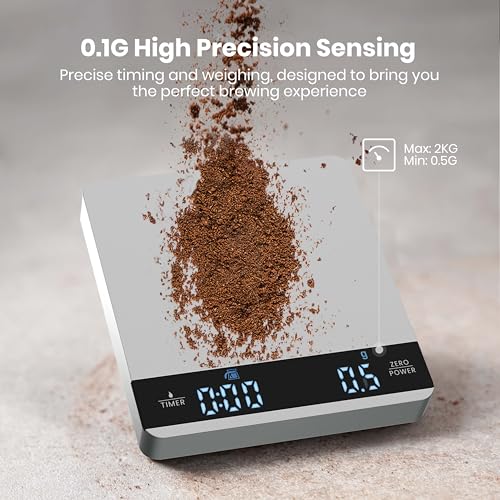 Image of Maestri House S1 Mini Espresso Coffee Scale with Timer, Rechargeable 2kg /0.1g Precision Shot Scale for Espresso Brewing, Portable Digital Coffee Scale with Automatic Timing, Metal Finish-Silver