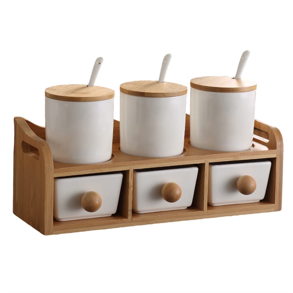 Mokid Seasoning jar Seasoning Box Combination Set Home Creative Spice Jar Ceramic Seasoning Bottle Seasoning Box Salt Shaker Kitchen Spice Storage Jar (Color : WhiteC, Size : Jar*6+Tray)