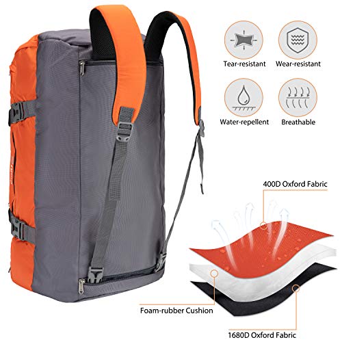 Ubon Travel Duffel Bag 4-Way Sports Gym Backpack 55L With Shoe Compartment Orange