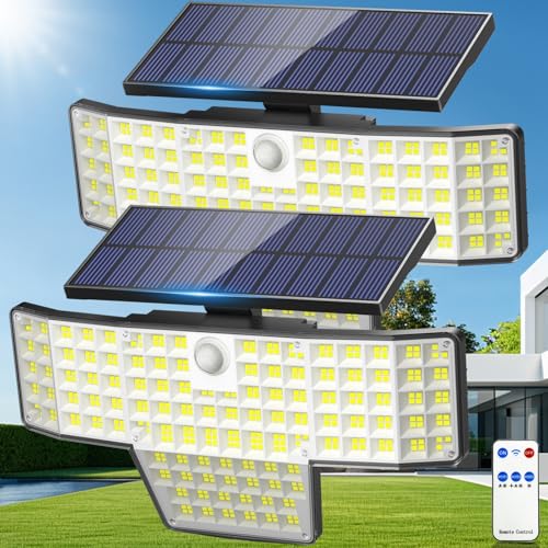 Adewalk Solar Lights Outdoor, 2PACK 448 LED Wall-Mounted Flood Light, 3500LM IP65 Waterproof Solar...