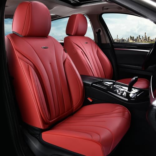 Image of Coverado Car Seat Covers for Front Seat, Luxury Leather Seat Cover, 2 PCS Waterproof Seat Cover, Automotive Seat Covers, Driver Car Seat Protector, Universal Car Seat Cushions Fit for Most Cars(Red)