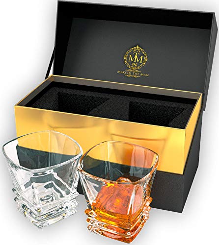 Premium Art Deco Whiskey Glass Set. 10oz Bourbon Glasses In Stylish Gift Box