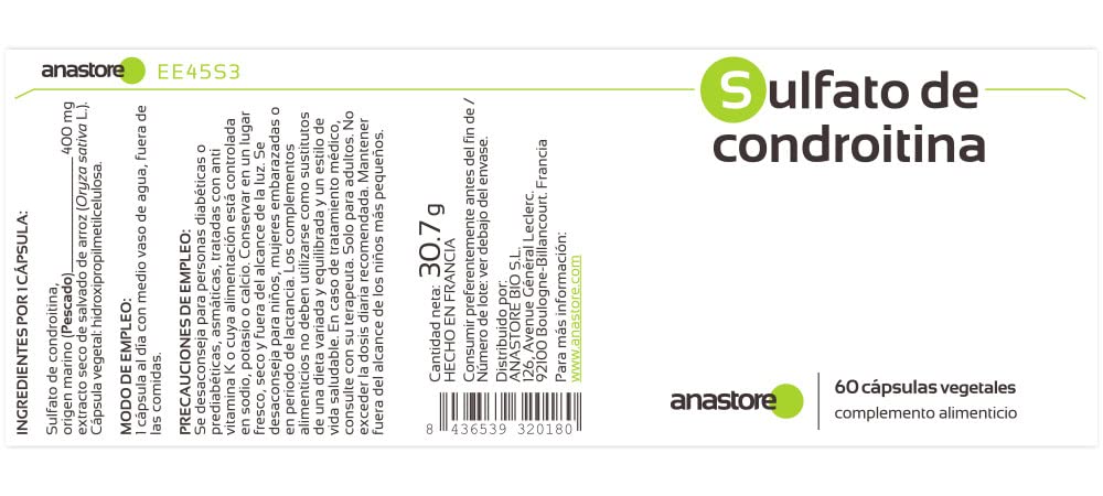CHONDROÏTINE SULFATE * 400 mg / 60 gélules * Articulations (douleurs articulaires, inflammation)