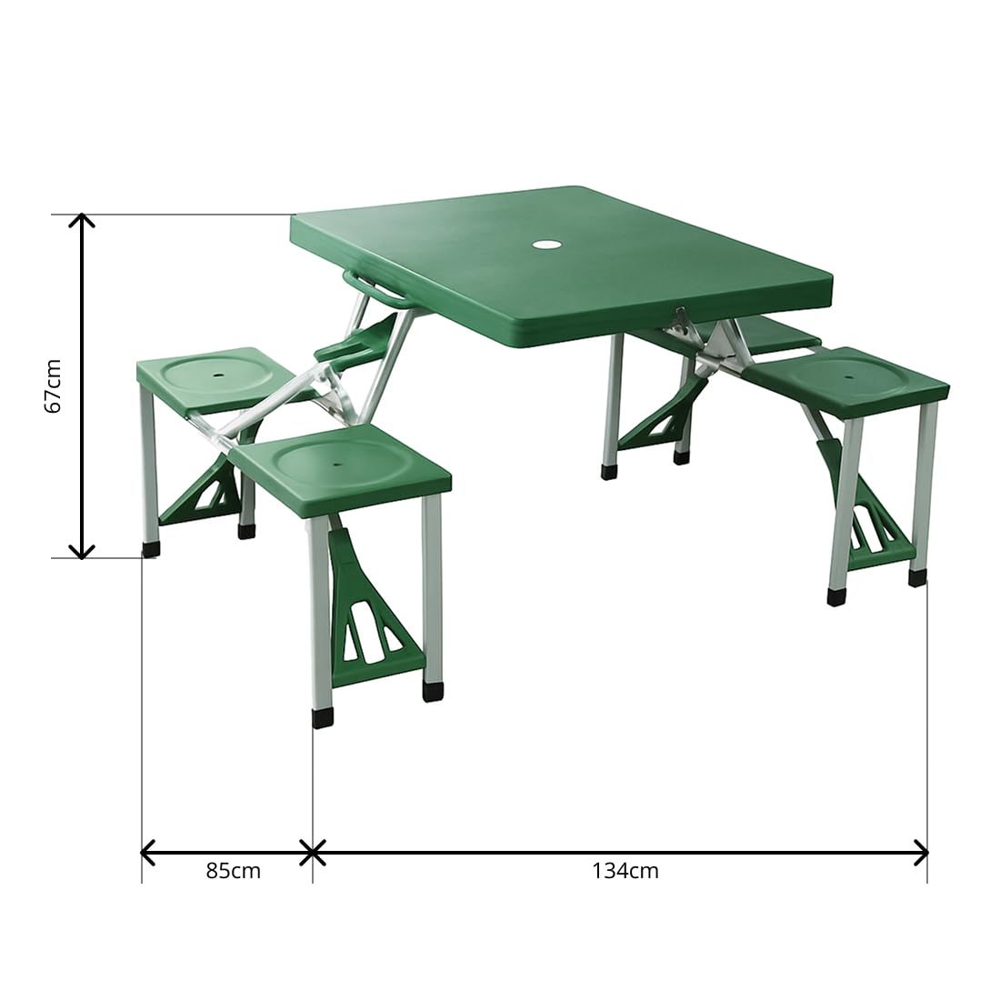 Acomoda Textil - Mesa de Picnic Plegable con Cuatro Asientos Integrados y Asa de Transporte, Estructura Resistente y Diseño Compacto para Jardin, Camping, Parque, Playa O Exterior.