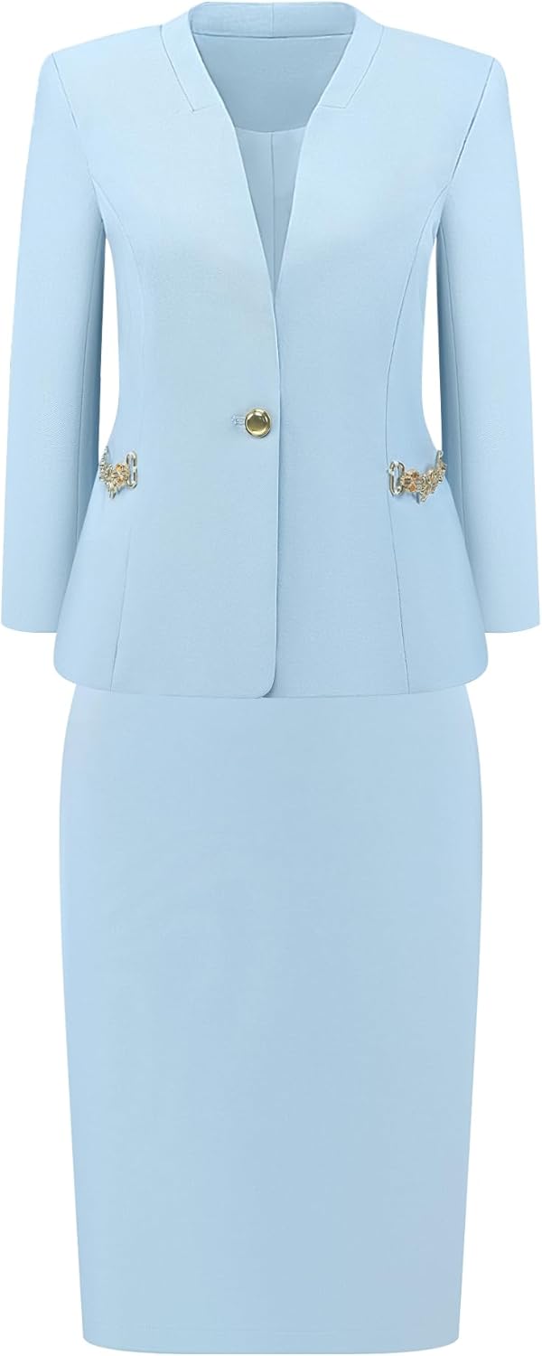 Women's Skirt Suit Set 2 Piece Outfit 2026 Work Office Blazers and Pencil Skirts