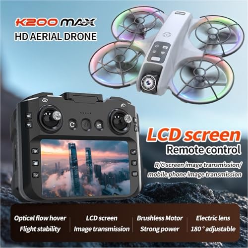 Big-Size K200 Max Drone with 4.8-Inch Screen Controller with SD Card, Two-batteries, Brushless Motor, Optical Flow Positioning, with Black Outdoor Carrying Case. - Image 3