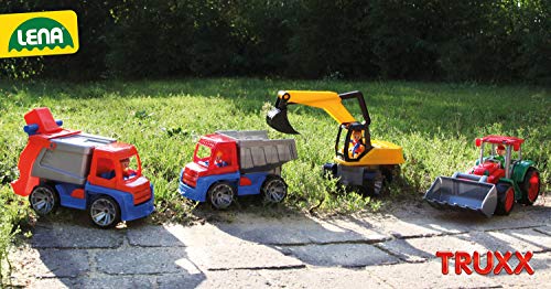 Lena 04411 Truxx Bagger, Baustellenfahrzeug ca. 44 cm, robuster Schaufelbagger mit beweglichem Baggerarm und vollbeweglicher Spielfigur, Sandbagger für Kinder ab 2 Jahre, Spielfahrzeug in gelb
