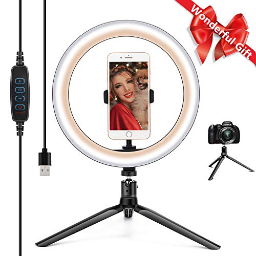 10.2" Ring Light with Stand & Phone Holder and Remote Control, Dimmable Desk Makeup Selfie LED RingLight Perfect for Live Streaming/YouTube/Video Recording/Photography, Compatible with iPhone/Android