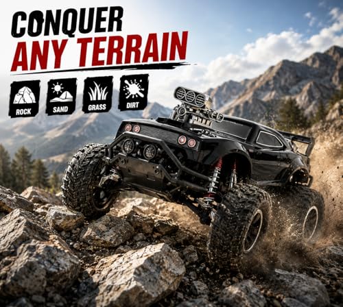 Image of Remote Control Sports Car & Off-Road SUV Toy for Kids, High Speed RC Racing with Wireless Remote, Realistic Lights & Premium Design Gift for Boys Girls (White-Rock Crawler)