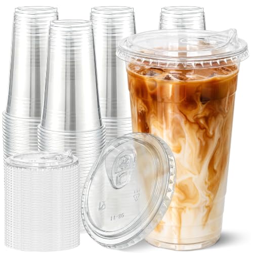 Image of Ginkgo 50 Pack 32 oz Clear Plastic Cups with Strawless Sip Lids