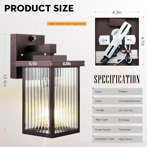 Image of 2 Pack Dusk to Dawn Outdoor Lighting, Waterproof Outdoor Porch Light with Tempered Glass, Outdoor Light Fixture for House Exterior Front Door Garage Patio(Oil-Rubbed Bronze)