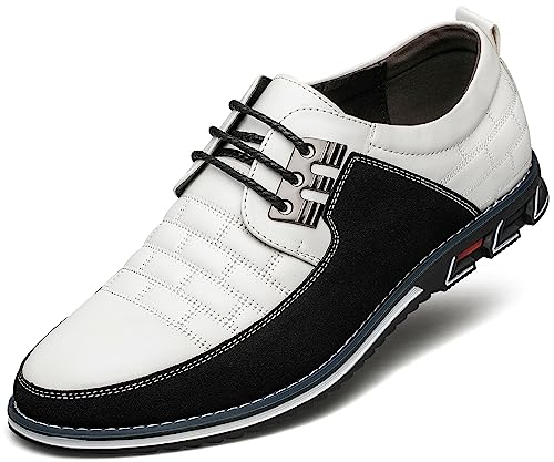 Men's Premium Leather Dress Shoes Comfort Business Casual Oxford Shoes Fashion Dress Sneakers Soft Loafers Derby Shoe for Office Working Driving Walking White, 11 US