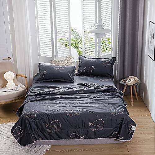 Surwin Tagesdecke Gesteppter Bettüberwurf aus Mikrofaser, Comic-Tiere Bedruckte Decke Sanft Steppdecke Doppelbett Einzelbett Bettwäsche Schlafzimmer Wohnzimmer (Dunkelblauer Wal,180x220cm)