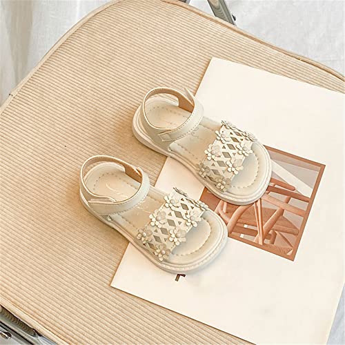 Toddler Girls Open Toe Sandals Hollow Out Flower Princess Shoes Little Kid Big Kid Casual Beach Shoes (Beige, 7 Toddler)2
