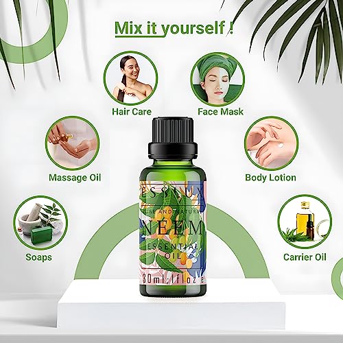Image of Esslux Neem Essential Oil | 100% Pure Natural Oil for Skin, Hair & Aromatherapy (15ml) | Ideal for DIY & Soap Making | Refreshing, Earthy Scent for Wellness & Skin Care