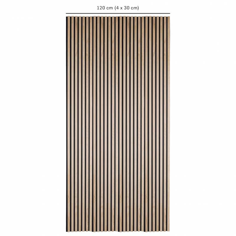 Lot de 4 Panneaux tasseaux bois 250 x 30 x 2 cm - décor chêne clair fond noir - 3m²