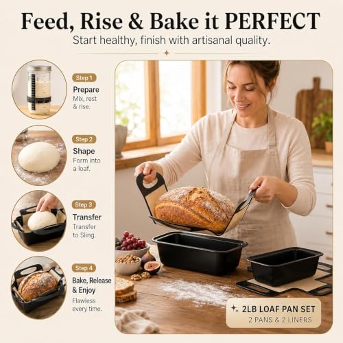 9x5 Loaf Pans for Baking Bread, 2-Pack Bread Loaf Pan Set with Silicone Bread Sling Liners, Nonstick Loaf Liners for Sourdough, Banana Bread, Homemade Bread - Image 4