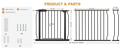 Miniatura 2 de Paseo a través de puertas de bebé extra anchas para escaleras, puertas de tensión de cierre automático, puertas de seguridad de metal negro para