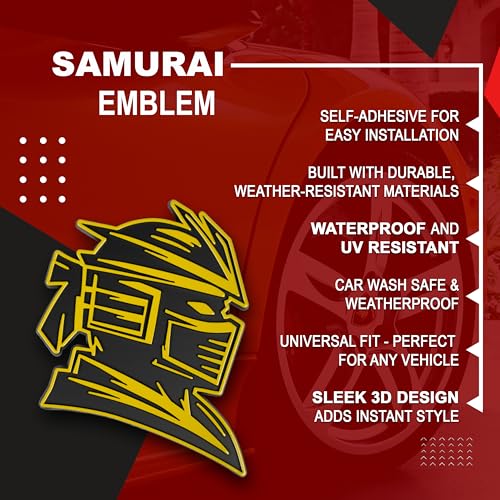 Image of Samurai Emblem, Custom 3D Car Badge - Universal Exterior Accessories for Car, Truck, SUV, Motorcycle (Set of 2) (Yellow)