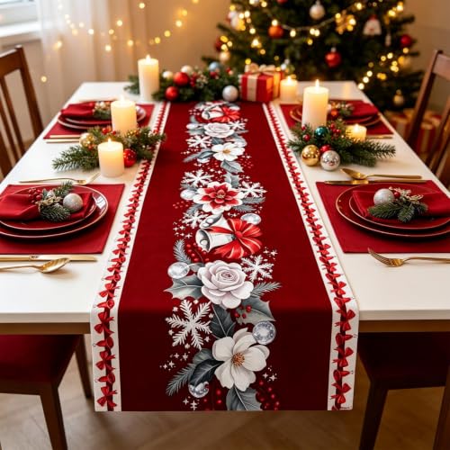 Floral Pattern Christmas Table Runner Linen Table Runner for Dining Table - image 1