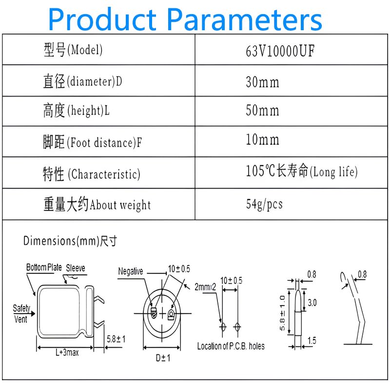 2pieces 63V 10000UF Quick Plug Electrolytic Capacitor, 30X50mm Aluminum Electrolytic Capacitor for Welder, LED Driver Power Supply, Charging Pile and so on.