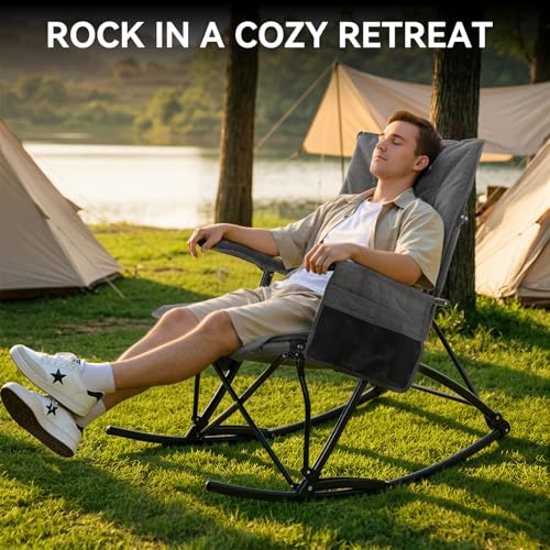 Silla Mecedora Plegable Oversized para Camping, Silla Mecedora Resistente, Negra miniatura 3