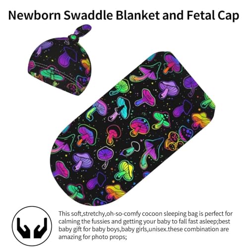 Image of Personality Mushroom Newborn Swaddling Blanket Beanie Hat Funny Blanket Sleeping Bag New Born Sleep Sacks for Boys Girls