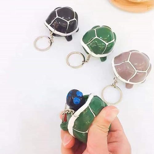 Miniatura 5 de TOYANDONA Llavero de tortuga para apretar, 3 piezas, diseño de tortuga, llavero de cabeza emergente, descompresión creativa para adultos (color