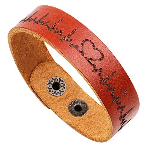 Bracelet en cuir à boucle ajustable pour couple résistant au quotidien marron