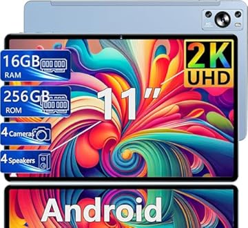 Dghrti 2025 Tablet 11 Pollici 16GB RAM+256GB UFS ROM(1TB TF), 2K Display Incell 2000 * 1200 FHD, Android 13, WiFi 5G, Bluetooth 5.0, 8 Cores 2.0GHz, Batteria 8600mAh, 20MP+8MP+2MP, Metallo, Blu