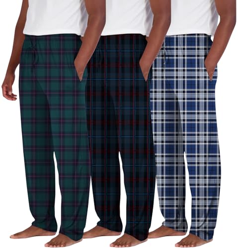 Mens 3 pack Plaid Pajama Pants Soft Lightweight Lounge Pant Sets with Pockets S-XL - Main Image