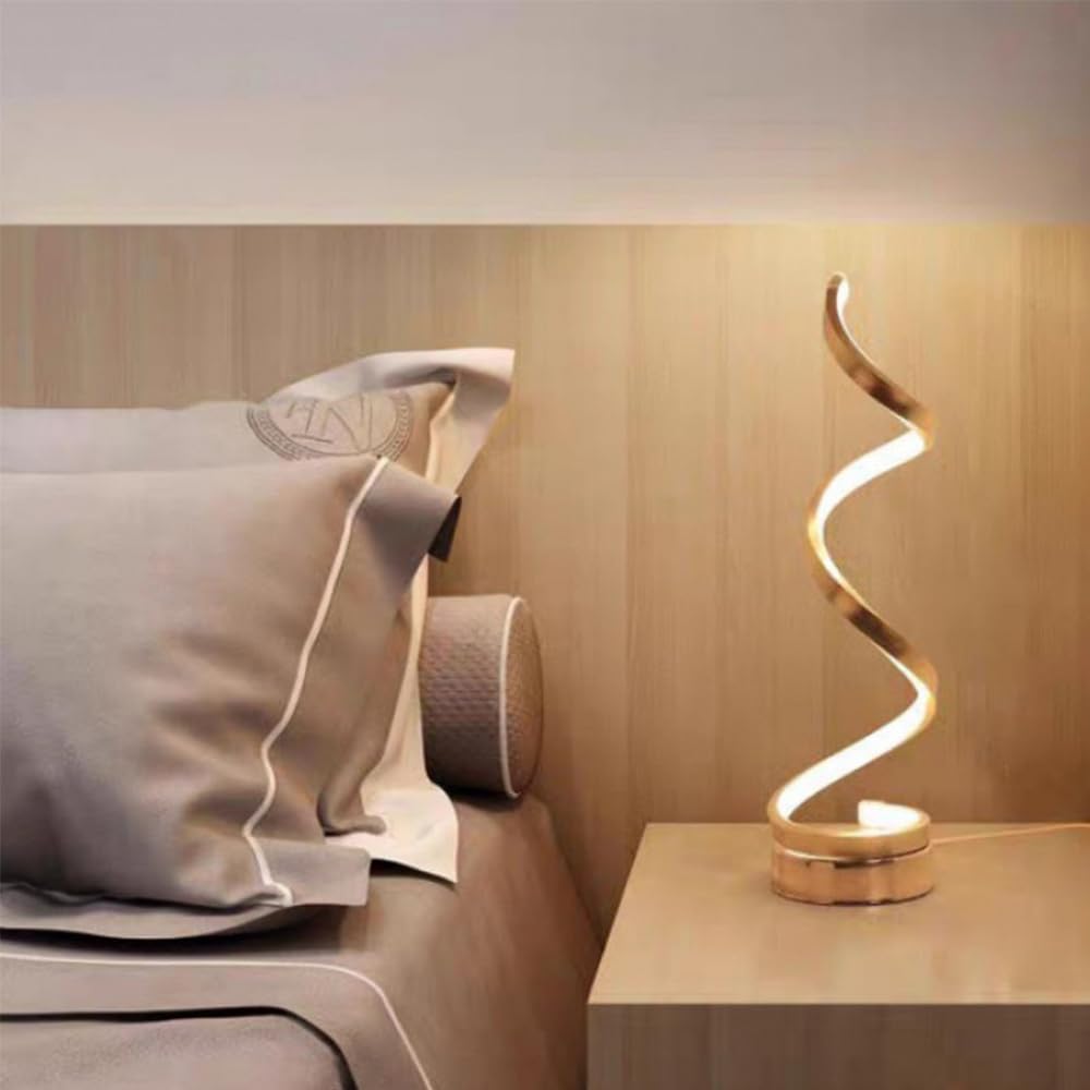 Mengjay Lampe de chevet en LED spirale,Lampe de table/éclairage décoratif,LED Moderne Lampe de Bureau,3 températures de couleur Pour Chambre à Coucher, Salon et Bureau (Doré)