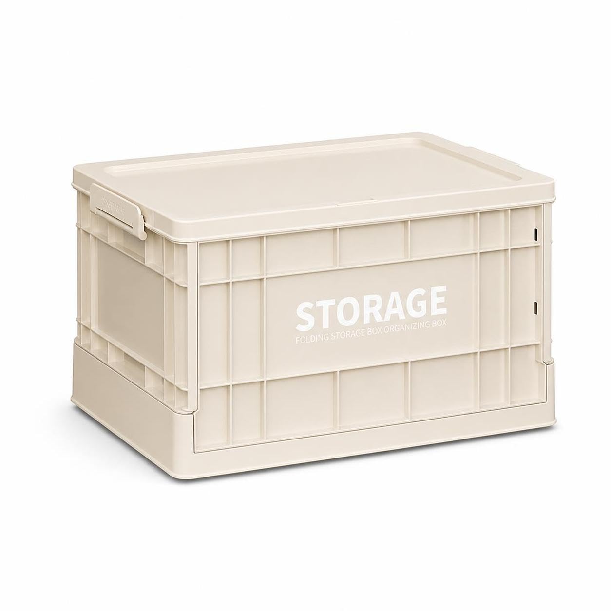 Faltbare Transportbox aus mit Rollen und Teleskopgriff für Camping, für die Garage - faltbar, Cremeweiß, 43CM