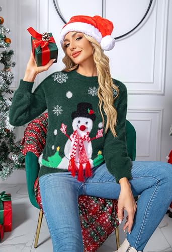 Christmas Sweaters for Women Funny Santa Christmas Tree Graphic Pullover Ugly Xmas Snowman Sweaters3