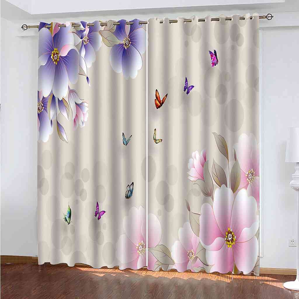 Rideaux occultants enfant 3D papillons et fleurs rideaux à oeillets thermiques 200x214 cm