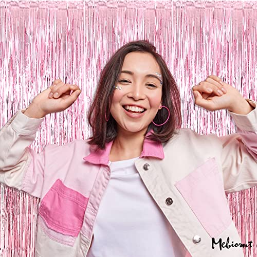 Image of 4 Pack Pink Fringe Curtain Backdrop, 3.2Ft x 6.6Ft Metallic Tinsel Foil Fringe Streamers Background for Photo Booth Birthday Wedding Baby Shower Carnival Easter Mother's Day Party Decorations