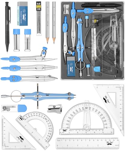 Mr. Pen- Geometry Set, 15 pcs, Blue, 6 Inch Swing Arm Protractor, Divider, Set Squares, Ruler, Compasses and Protractor