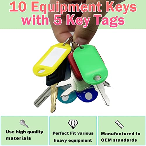 Image of 10PCS Heavy Equipment Construction Operators Keys, Master Ignition Key Set for John Deere Volvo CAT Caterpillar Komatsu Hyster Bobcat D250 and More.
