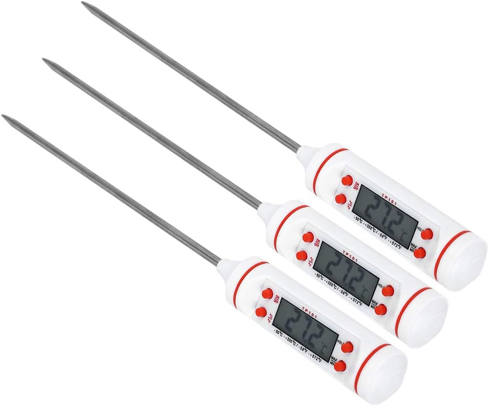 Goshyda Termómetro para Alimentos, 3 Piezas, sonda Digital electrónica, 160 mAh, función de Bloqueo de Temperatura para freír, Hornear, cocinar al Aire Libre