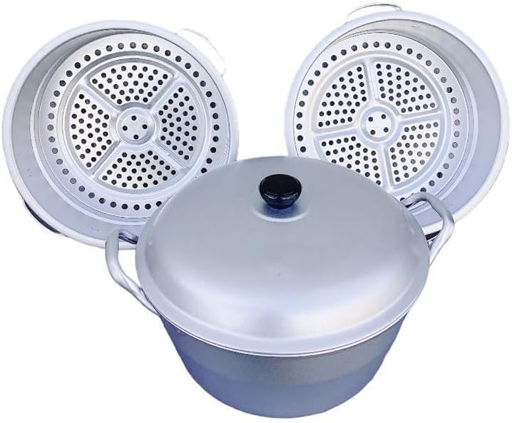 12" Food Steamer Aluminum 3-tier Steam Pot with Lid for Vegetables,Seafood,Soups