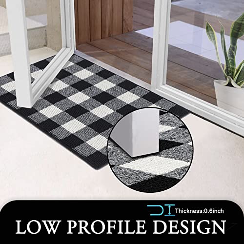 Hotlive Indoor Door Mat - Buffalo Plaid Rug Front Back Doormat Tpr Backing Non Slip Absorbent Resist Dirt Black & White Checkered Rugs Washable Entryway Rugs Low Profile Inside Floor Mats | 32" X 20" #TOP5