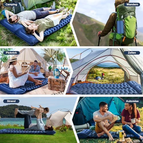 Haksimey Isomatte Selbstaufblasend ultraleichtLuftmatratze für Camping, aufblasbare Matratze mit Fußpresspumpe, Air Mattress mit kopfkissen, Outdoor campingmatte schlafmatte für Wandern Reisen – Bild 3