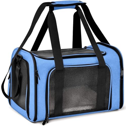 TOFFCAEA Transporttasche für Katze Hund, Hundetransportbox, Faltbare Katzentransportbox, tragbar, 8kg Katzen Hunde Tragebox, für mittelgroße Hunde, Katze (L, Blau) L 50 cm x B 34 cm x H 34 cm TOFFCAEA Transporttasche für Katze Hund, Hundetransportbox, Faltbare Katzentransportbox, tragbar, 8kg Katzen Hunde Tragebox, für mittelgroße Hunde, Katze (L, Blau) L 50 cm x B 34 cm x H 34 cm